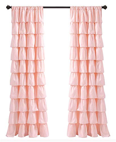 Lush Decor, Blush Ruffle Window Curtain-Shabby Chic Farmhouse Style Panel for Living, Dining Room, Bedroom (Single), 84” x 50 L
