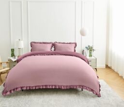 GC GAVENO CAVAILIA Ruffles Duvet Cover Double With Pillow Cases - Reversible Plain Bedding Double Duvet Cover Set - Breathable & Lightweight Frill Quilt Cover Bed Set 200x200 Cm, Baby Pink/Dusky Pink