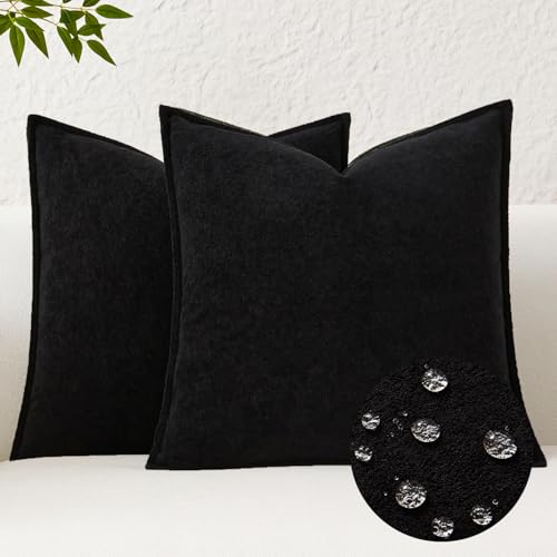 Kevin Textile Waterproof Decorative Pillow Covers Black 16x16 Inch Pack of 2 Soft Boucle Textured Throw Pillowcases Elegant Accent Pillows for Couch Sofa Chair Bed Home Decor Indoor Outdoor