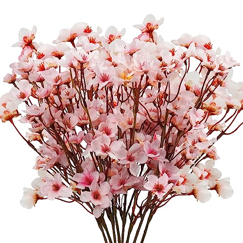 Uieke 8Pcs Artificial Cherry Blossom Flowers, Silk Cherry Blossom Branches, Fake Plum Blossom Flowers Arrangement for DIY Home Wedding Tree Party Decor Pink