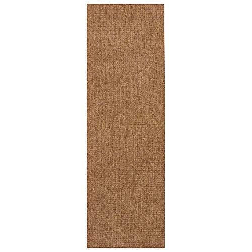 BT Carpet Nature Runner Indoor and Outdoor Loop Kitchen Runner Non-Slip Flat Weave Short Pile Wool Look Fineloop Kitchen Rug for Hallway Kitchen Garden Patio Bathroom Natural Brown 80 x 450 cm