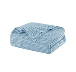 Talasily 100% Cotton Blanket King Size for Bed - Spring and Summer Cooling Lightweight & Breathable Bedding -Soft Waffle Weave Christmas Blanket, Machine Washable,Navy Blue,108x90 Inches
