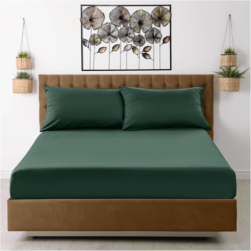 GC GAVENO CAVAILIA Super King Fitted Sheet - Soft Microfiber Polyester Bed Sheet - 38cm Deep Pocket with Elasticated Corners - Easy Care & Fade Resistant Bottom Sheet (182x200 cm) - Dark Green