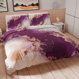 PETTI Artigiani Italiani - Double Duvet Cover 250 x 200 cm, Microfibre Duvet Cover with Digital Print + 2 Pillowcases 50 x 80 cm - Made in Italy - Marble Purple