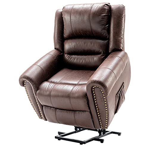 Electric Recliner Brown Leather Massage Chair Merax Power Lift