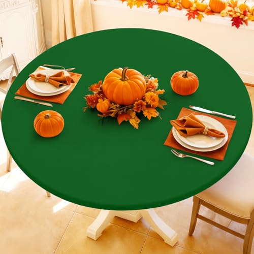 "Moosfor Spandex Round Tablecloth, Fitted Table Cloth for 51""-62"" Tables - Elastic Outdoor Picnic Table Cover, Circle Stretch Waterproof Table cloths for Patio, Dining, Kitchen, Emerald Green"
