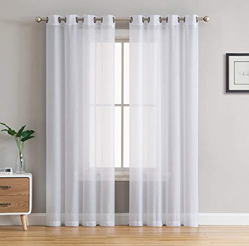 "HLC.ME White Semi Sheer Voile Curtain with Light Filtering for Bedroom Living Room 70"" W x 96"" L, Pack of 2"