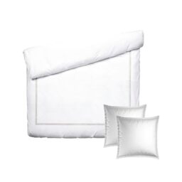 Pure Cotton 3-Piece Double Bedding Set - Duvet Cover 200 x 220 cm and 2 Pillowcases 80 x 80 cm - 100% Cotton Satin, 80 Thread Count - Oeko-TEX Certified - Calanques - White and Taupe