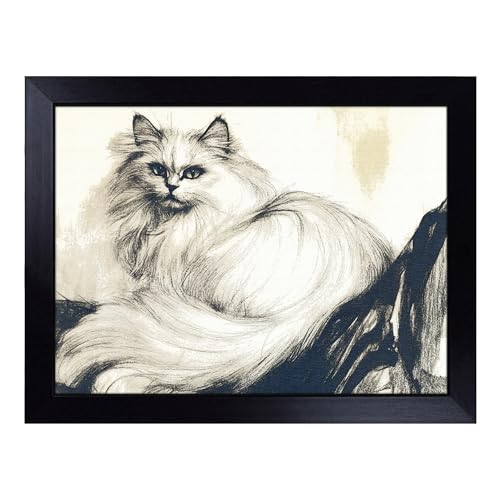 Lap Tray with Bean Bag Cushion, Persian Cat - Handmade in the UK, Raised Wooden Edge, Padded Cushion, Heat-Resistant Wipe-Clean Surface, for Meals, Laptops and Crafts