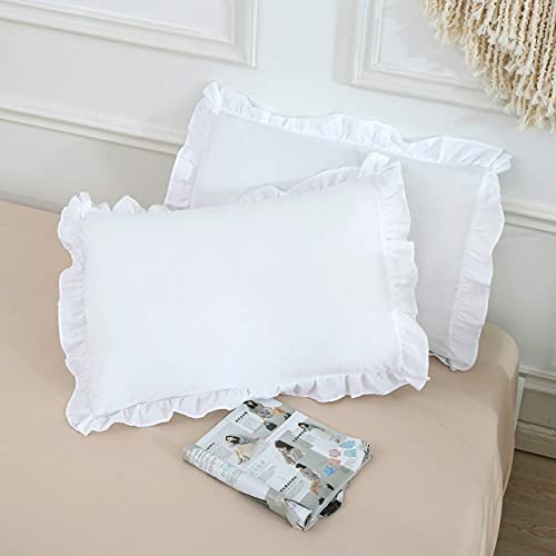 MoonxHome Ruffled Pillow Shams, Pack of 2 Edge Ruffled Pillow Cases 100% Brushed Microfiber Standard Size Bedding Pillow Covers with Envelope Closure (20x26 inches, White)