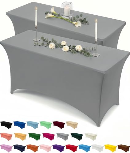 Utopia Kitchen Spandex Tablecloth 2 Pack [4FT, Grey] Tight, Fitted, Washable and Wrinkle Resistant Stretch Table Cloth Rectangle Cover for Trade Show, Weddings & Parties [48Lx30Wx30H Inch]