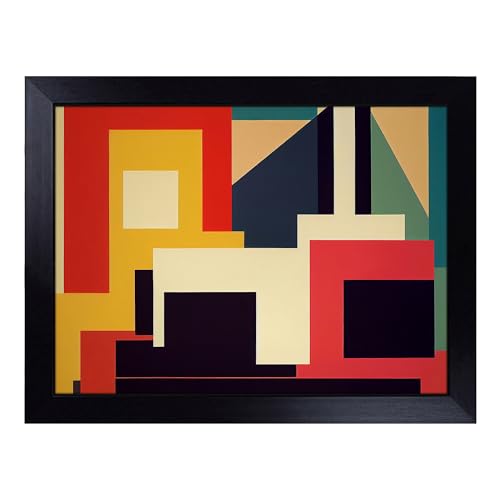 Lap Tray with Bean Bag Cushion, Modern Suprematism Art Abstract - Handmade in the UK, Raised Wooden Edge, Padded Cushion, Heat-Resistant Wipe-Clean Surface, for Meals, Laptops and Crafts