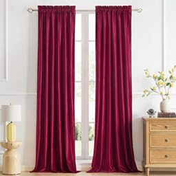 Ruby Red Velvet Curtains 90 inches for Living Room Luxury Room Darkening Noice Reducing Curtain Elegant Bedroom Thermal Insulated Crimson Modern Heavy Soundproof Rod Pocket Window Drapes 2 Panels