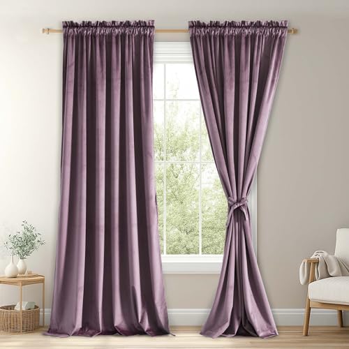"JIUZHEN Lavender Velvet Curtains Room Darkening Curtains 120"" Long Thermal Insulated Rod Pocket Blackout Curtains/Drapes, 2 Panels Set, 52W x 120L"