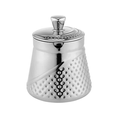 Caf?? Ol?? AHS-013 Arabica Hammered Sugar Bowl with Lid 18/10 Stainless Steel Mirror Polished Keep Sugar Fresh, Silver