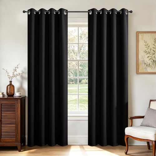 Joydeco Blackout Curtains 108 Inch Long 2 Panels Set, Thermal Insulated Long Curtains& Drapes 2 Burg, Room Darkening Grommet Drapes for Living Room Bedroom Window (Black, W52 x L108 Inch)