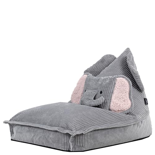 icon Ellie Elephant Kids Bean Bag, Cord Animal Friends, Grey, Kids Bean Bag Chair with Fill Included for Girls and Boys, Childrens Chair, Beanbags for Children, Playroom Décor, Bedroom Accessories