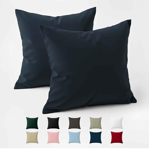 Pillow Cover 65 x 65 Reinforced Cotton (Pack of 2) - Dark Blue - Tight Fabric 57 Threads/cm² - Pillowcase 65 x 65 - Oeko Tex Certification - Dreamzie