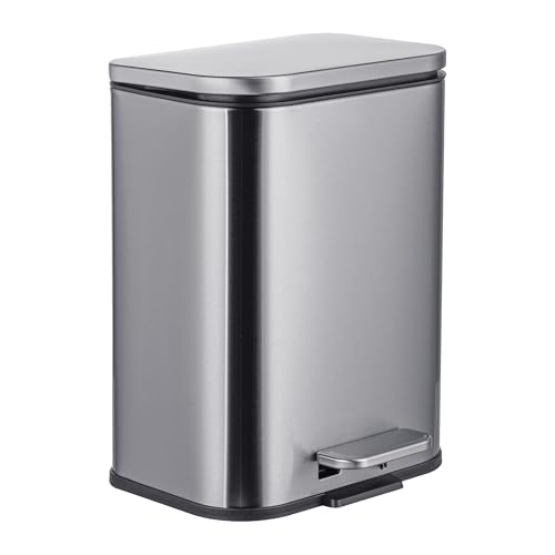 Relaxdays 5L Stainless Steel Foot Pedal Bin with Soft Close & Removable Inner Bucket, Silver (27x21x19 cm)