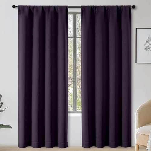 OWENIE Sally Blackout Curtains for Bedroom Living Room 72 Inch Length 2 Panels Set, Privacy Thermal Insulated Rod Pocket Window Curtains for Patio French Front Door, W40 x L72 Inch, Dark Purple