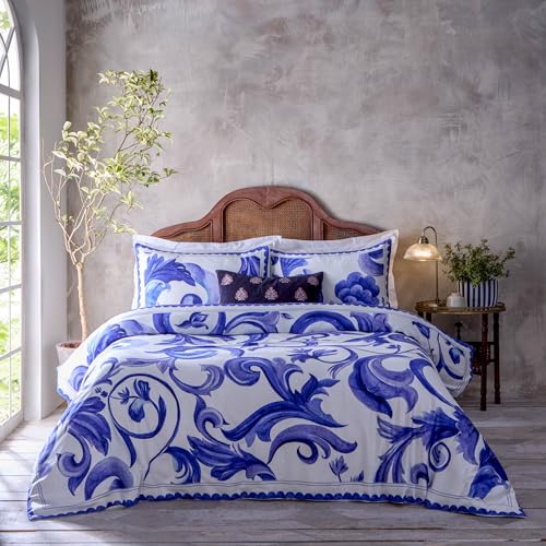 Paoletti Azzurro Printed Cotton Duvet Set - Blue - Super King