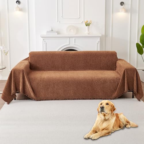 "HAOMAIJIA Non Slip Couch Cover Sofa Covers for 2 Cushion Couch Washable sectional Couch Covers for Dogs pet Furniture Protector Couch Cover Blanket for Living Room (Brown, 71""x102"")"