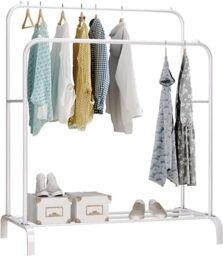 edihome, Clothes Rail, Coat Stand, Rack, Double, for Bedroom, 110X150X54 cm, Resistant, Metal, with Shoe Support, Organizer, Easy Assembly (White)