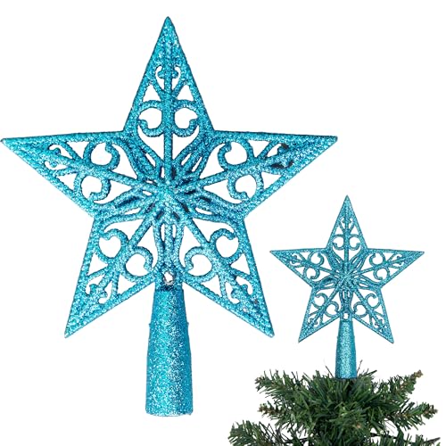 14.5cm Ice Blue Glitter Star Christmas Tree Topper Shatterproof for Christmas Tree Decorations Xmas Treetop Tree Crown Holiday Ornament