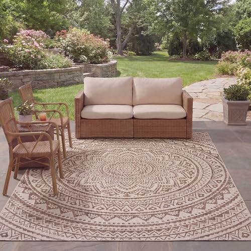 Safavieh Contemporary Indoor/Outdoor Woven Rectangle Area Rug, Courtyard Collection, CY8734, in Light Beige / Light Brown, 201 X 290 cm for Garden, Patio or Any Outdoor Space