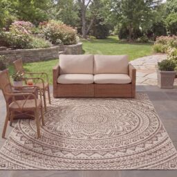 Safavieh Contemporary Indoor/Outdoor Woven Rectangle Area Rug, Courtyard Collection, CY8734, in Light Beige / Light Brown, 201 X 290 cm for Garden, Patio or Any Outdoor Space