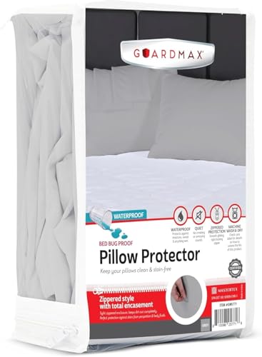 Guardmax Waterproof Pillow Protector Grey King Size - Zippered Bed Bug Pillow Protector 8 Pack - Hypoallergenic Pillow Case Cover Protects from Bedbug, Dust Mite, and Liquid Spills - (20 X 36)