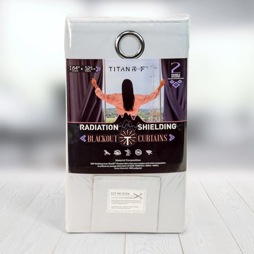 "Mission Darkness TitanRF Radiation Shielding Blackout Curtains, Barrier Against Radio Frequencies, Includes 2 White Panels with Metal Grommets (42"" Width x 63"" Length / 107cm x 160cm)"