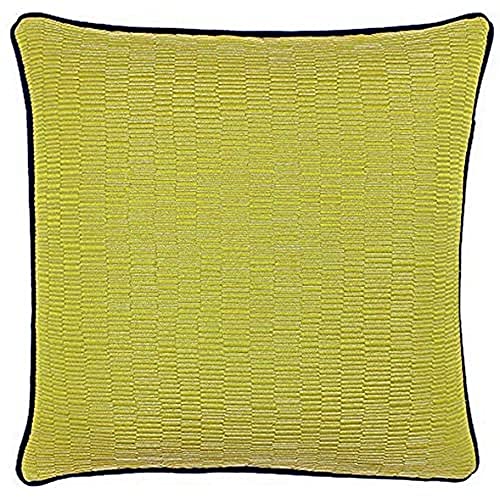 "Riva Paoletti Putney Cushion Cover - Citrine Yellow - Reversible Geometric Striped Design - Jacquard Weave - Contrasting Navy Blue Piped Edges - 100% Polyester - 45 x 45cm (18"" x 18"" inches)"