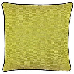 "Paoletti Riva Putney Cushion Cover - Citrine Yellow - Reversible Geometric Striped Design - Jacquard Weave - Contrasting Navy Blue Piped Edges - 100% Polyester - 45 x 45cm (18"" x 18"" inches)"