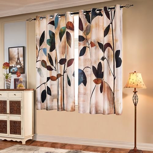 subrtex Printed Curtains Room Darkening for Bedroom Living Room Kids Room Dining Room Valance Colorful Window Drapes 2 Panel Set (52'' x 63'', Brown)