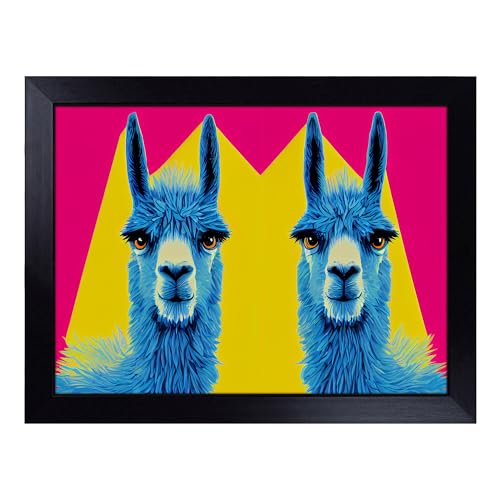 Lap Tray with Bean Bag Cushion, Colourful Llamas - Handmade in the UK, Raised Wooden Edge, Padded Cushion, Heat-Resistant Wipe-Clean Surface, for Meals, Laptops and Crafts