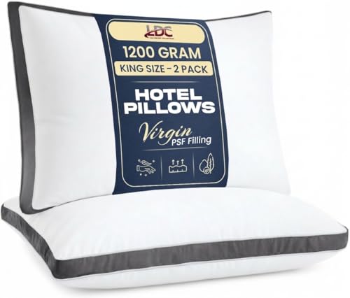Lux Decor Collection Gusseted Pillows - Set of 2 King Size Pillows - Comfortable Breathable Bed Pillows for Sleeping - Side, Back and Stomach Sleepers (Grey Gussets, 18x36)