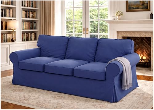 HomeTown Market The Heavy Cotton Ektorp Sofa Cover Replacement is Made Compatible for IKEA Ektorp 3 Three Seat Sofa Slipcover (Blue Ektorp Sofa)