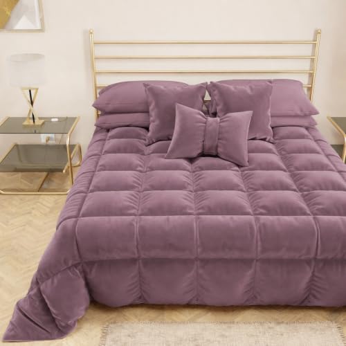 PETTI Artigiani Italiani - Velvet Winter Quilt 160x260 cm, Double-Sided Bedspread, 350 g/m??, Onion pink, Made in Italy