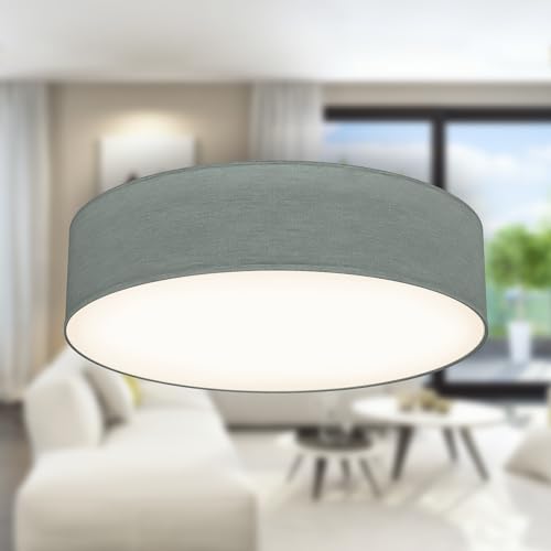 B.K.Licht - Ceiling Light with Fabric Light Shade, Flush Mount Light Fitting, 2 E27 Sockets, max. 40 watt Bulb, Livingroom, Bedroom Ceiling Lights, Hallway Lighting, Soft Light Lamp, 38x10 cm, Grey
