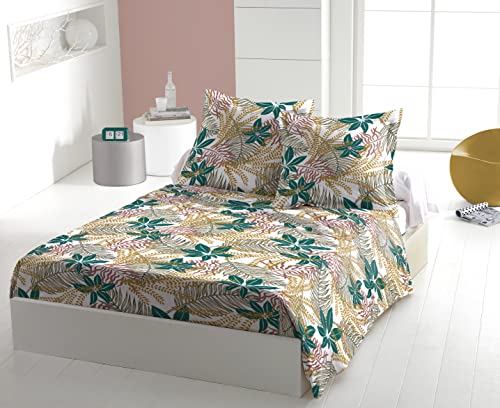Home Linge Passion, 3-Piece Bedding Set, 100% Cotton – 57 Thread Count, Double – 240 x 300 cm, Amazon FOUGERES Green