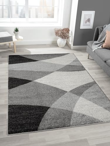 Mia's Teppiche Mosaix Modern Dense Short Pile Rug for Living Room and Bedroom with Contour Cut, Geometric Patterns, Chequered, in Grey, 160 x 220 cm