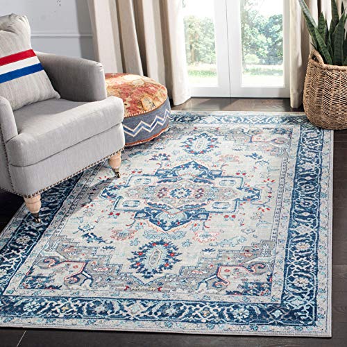 Safavieh Traditional Indoor Woven Rectangle Area Rug, Brentwood Collection, BNT811, in Light Grey / Blue, 160 X 229 cm for Living Room, Bedroom or Any Indoor Space