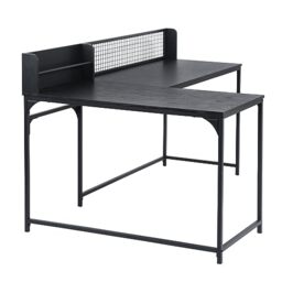 FurnitureR L Shaped Corner Desk Industrial Computer Table Large Storage Surface with Metal Legs, Computer Workstation Study Gaming Desk for Home Office, Black R