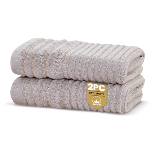 Rapport Home Linear Bath Sheets 2 Pack - Dove Grey - 90x140cm - Luxurious 500GSM 100% Cotton - Oeko-Tex Certified Absorbent & Soft Bathroom Towels