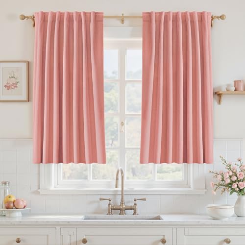 UHITECH Bedroom Blackout Curtains 45 Inch Length 2 Panels Set, Blush Pink - Small Window, Thermal Insulated, Noise Cancelling, Suitable for Living Room/Kitchen/Basement, Boho, Outdoor, Privacy
