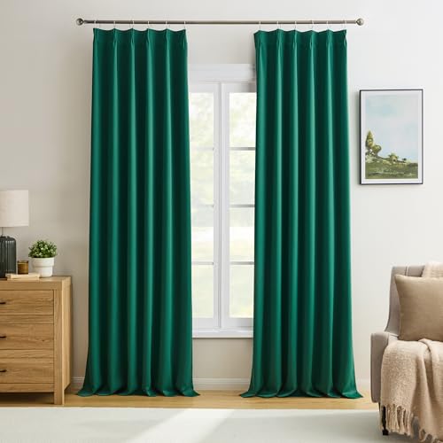 KEQIAOSUOCAI Dark Green Pinch Pleated Curtains Blackout 40x90 2 Panels