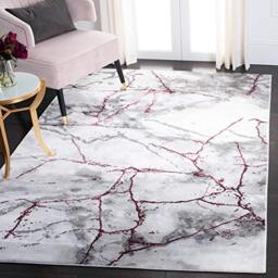 Safavieh Contemporary Rug for Living Room, Dining Room, Bedroom - Craft Collection, Short Pile, in Grey and Wine, 79 X 152 cm