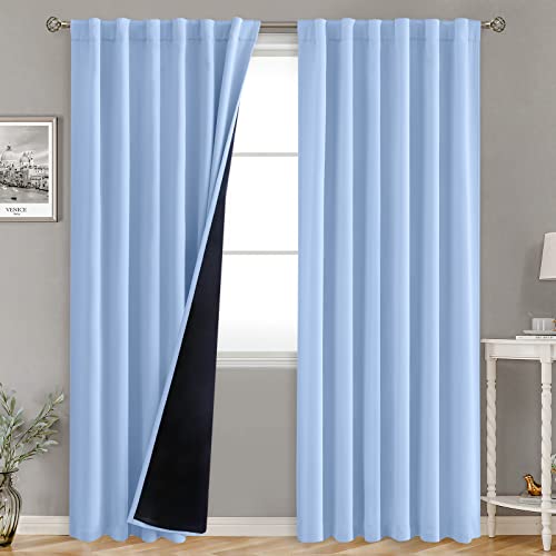 BGment Full Blackout Curtains with Thermal Insulation Liner Curtains 84 Inches Long, Rod Pocket and Back Tab Double Layer Room Darkening Window Curtain for Bedroom(52 x 84 Inch, 2 Panels, Light Blue)