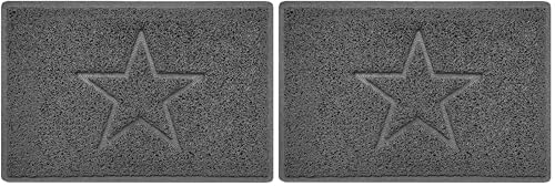Nicoman Star Embossed Shape Door Mat Dirt-Trapper Washable Barrier Doormat-Dark Grey (Watertight Rubber-Back)-Small (60x40cm) (Pack of 2)